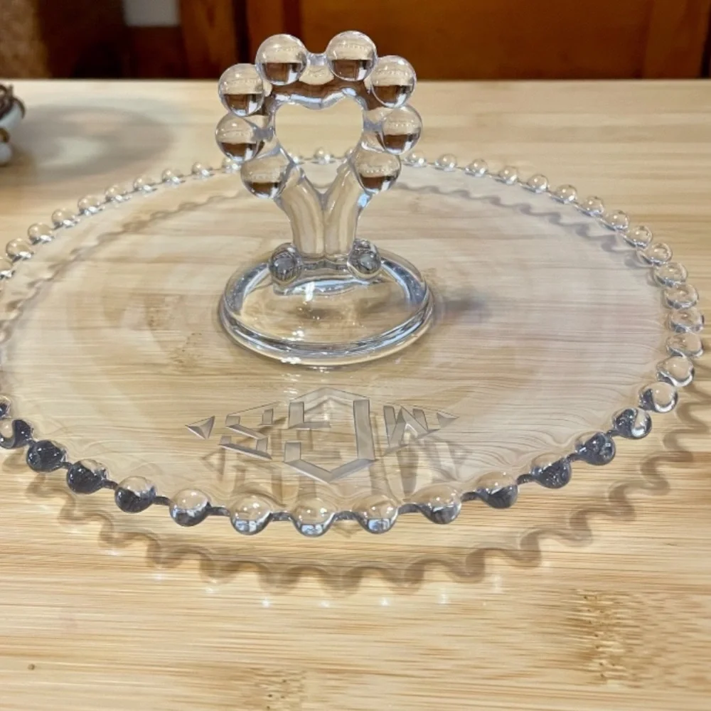 Imperial Glass Candlewick serving plate with heart handle